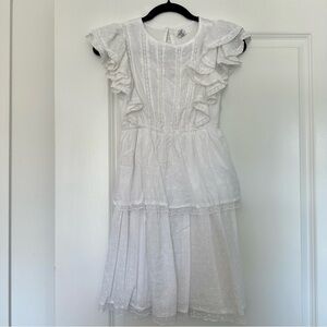 Japna (XS) Cottagecore White Cotton Polka Dot Ruffle Short Sleeve Short Dress